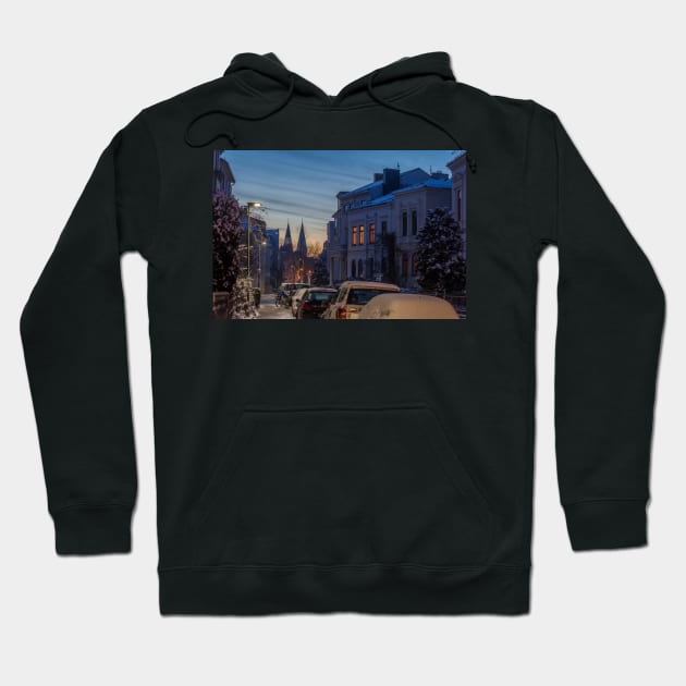 Fedellisten, winter, houses, snow, evening, dusk, Germany Hoodie by Kruegerfoto